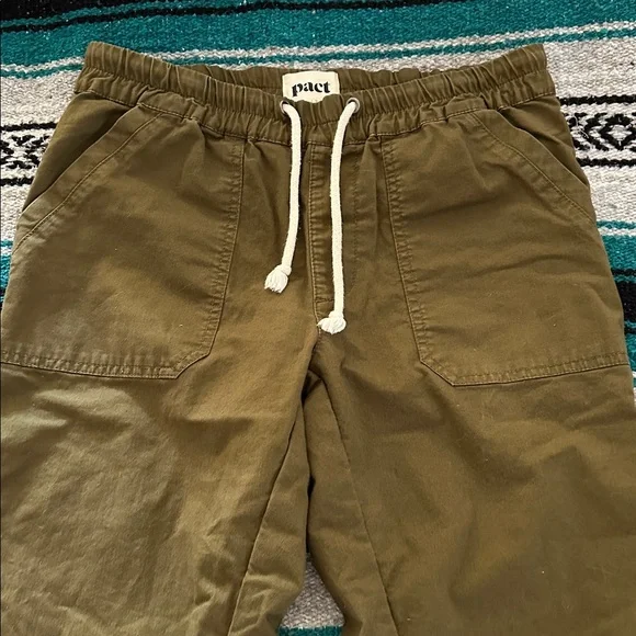 Pact Organic Cotton Daily Twill Drawstring Pants in Olive Green - Picture 3 of 11